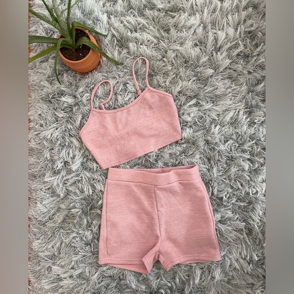 Shein 3 piece set in pink - shorts, crop top tank, and cardigan - Picture 3 of 3
